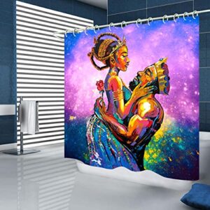 Traditional African American Shower Curtains for Bathroom, African Bathrooom Sets with Shower Curtain and Rugs, Black Girl Shower Curtain Bathroom Set (Violet)