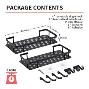 GYSHICAI Shower Caddy Shelf Rack 2Pack, Black Shower Caddy Racks for Inside Shower, Self Adhesive Shower Shelves Bathroom Wall Mount with Hooks, Shower Storage Shampoo Holder Organizer for Rv Steel