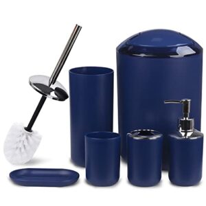 cerbior bathroom accessories set 6 piece bath ensemble includes soap dispenser, toothbrush holder, toothbrush cup, soap dish for decorative countertop and housewarming gift (navy)