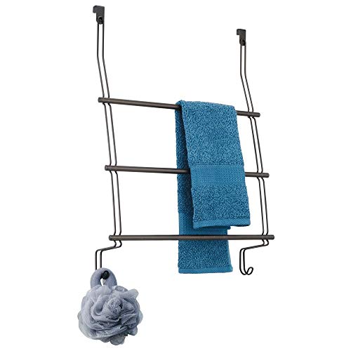 iDesign Classico Steel Over-The-Door Towel Rack with Storage Hooks - 16.75" x 4.25" x 24", Bronze