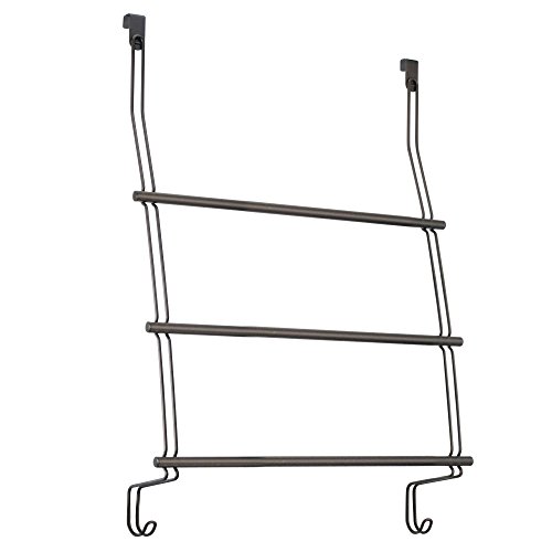 iDesign Classico Steel Over-The-Door Towel Rack with Storage Hooks - 16.75" x 4.25" x 24", Bronze