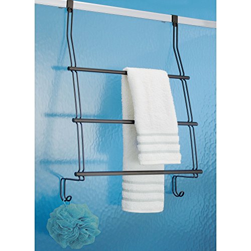 iDesign Classico Steel Over-The-Door Towel Rack with Storage Hooks - 16.75" x 4.25" x 24", Bronze