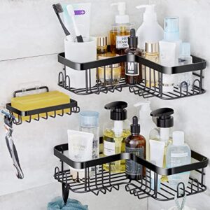 corner shower caddy organizer, 3 pack corner shower shelf with soap holder and 20 hooks, adhesive shower storage racks for inside shower, black shower organization for bathroom decor and accessories