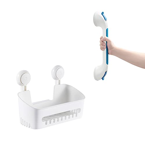 TAILI Suction Shower Grab Bar + Shower Caddy Bathroom Safety Handle Bathroom Organizer No Drilling and Removable Suction Mounted