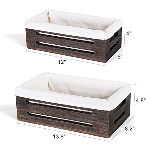 Dahey Toilet Tank Paper Basket Bathroom Organizer Countertop Container Cabinet Decorative Closet Wooden Storage Bin Decor Box with Handles and Washable Liner for Bedroom Livingroom Laundry, 2 Pack
