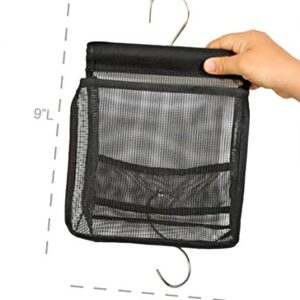 Home-X Hanging Organizer with 1 Pocket, Mesh Shower Caddy, Bath Organizer, Storage for Dorm Rooms, Swimming, Travel – Black - 9” x 8”