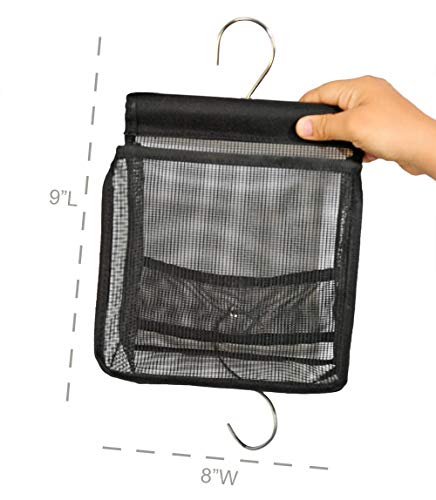 Home-X Hanging Organizer with 1 Pocket, Mesh Shower Caddy, Bath Organizer, Storage for Dorm Rooms, Swimming, Travel – Black - 9” x 8”