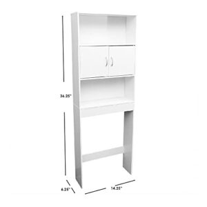 Home Basics Space Saver for Bathroom (White) MDF Bathroom Space Saver with Three Shelves and Cabinet Doors | Toilet Saver for Towels, Toilet Paper, Beauty Supplies, and Décor