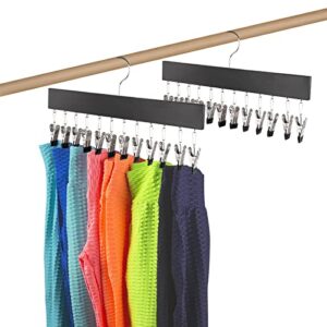 legging organizer for closet, digheigg pants hangers space saving wooden hangers with 24 clips for leggings/pants/jeans/scarf/skirt, 360°roatable hook, closet organization storage, 2 pack