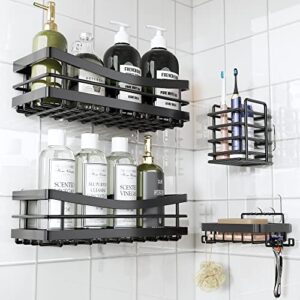 frwuyu shower caddy,adhesive shower shelves bathroom shower organizer large capacity,[4-pack],shower shelf for inside shower rack,bathroom shower shelves,matte black