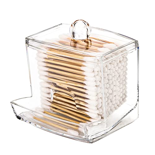 Tbestmax 10oz Qtip Holder Dispenser Big Clear Bathroom Organizer Accessories Decor for Storage-Qtips Cotton Ball Holder Apothecary Jars, Cotton Swabs, Floss Container