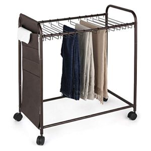 pants trolley for closet pants hangers rolling storage for trouser jean pant trolley closet organizer with 20 hangers and side bag for dress jeans skirts metal
