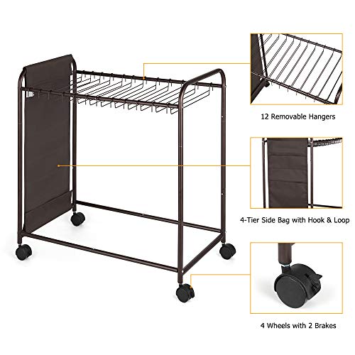 Pants Trolley for Closet Pants Hangers Rolling Storage for Trouser Jean Pant Trolley Closet Organizer with 20 Hangers and Side Bag for Dress Jeans Skirts Metal