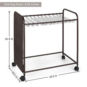 Pants Trolley for Closet Pants Hangers Rolling Storage for Trouser Jean Pant Trolley Closet Organizer with 20 Hangers and Side Bag for Dress Jeans Skirts Metal