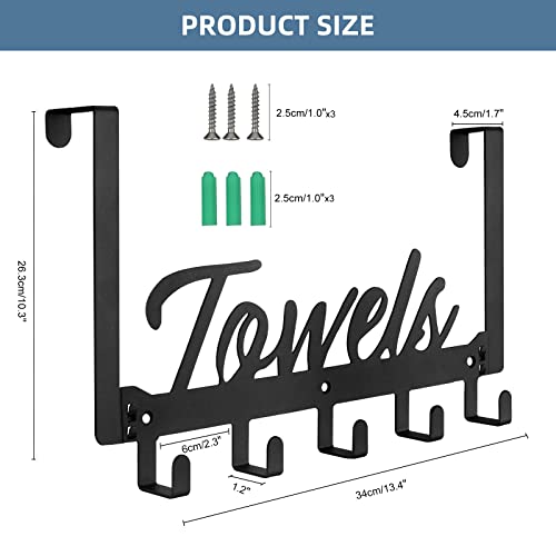 Azmoncy Over The Door Hooks, Towel Rack for Bathroom Towel Holder for Hanging Heavy Duty, Wall Mount Towel Hanger with 5 Hooks for Bedroom Bathroom Kitchen Towels, Bag, Coats, Hats