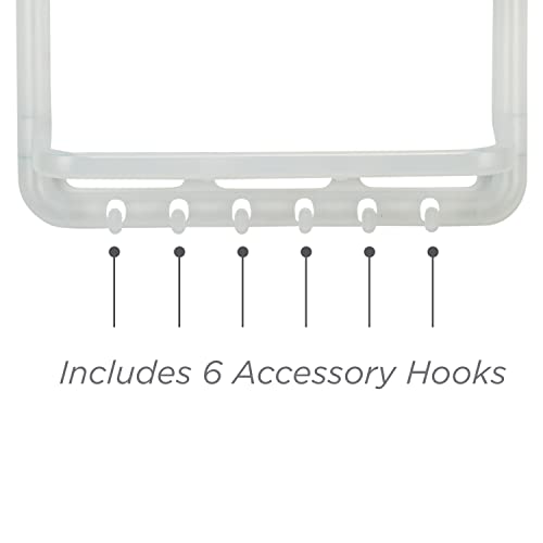 Bath Bliss Molded Shower Caddy | Bathroom Storage | Hangs Over Shower Head | 6 Accessory Hooks | Holds Razors | Washcloths | Accessories | Suction Cup Stability | White