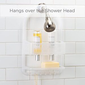 Bath Bliss Molded Shower Caddy | Bathroom Storage | Hangs Over Shower Head | 6 Accessory Hooks | Holds Razors | Washcloths | Accessories | Suction Cup Stability | White