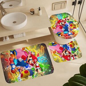 Cartoon 4 Piece Bathroom Set, Waterproof Shower Curtains for Bathroom Set with Shower Mat Non Slip & Toilet Lid Cover and U Shower Mat