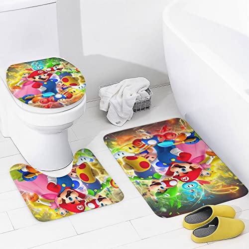 Cartoon 4 Piece Bathroom Set, Waterproof Shower Curtains for Bathroom Set with Shower Mat Non Slip & Toilet Lid Cover and U Shower Mat