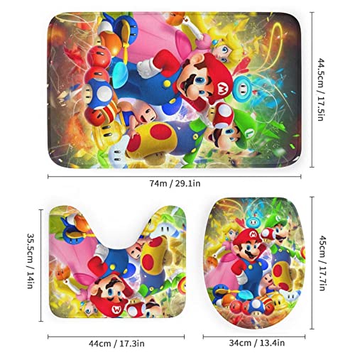 Cartoon 4 Piece Bathroom Set, Waterproof Shower Curtains for Bathroom Set with Shower Mat Non Slip & Toilet Lid Cover and U Shower Mat