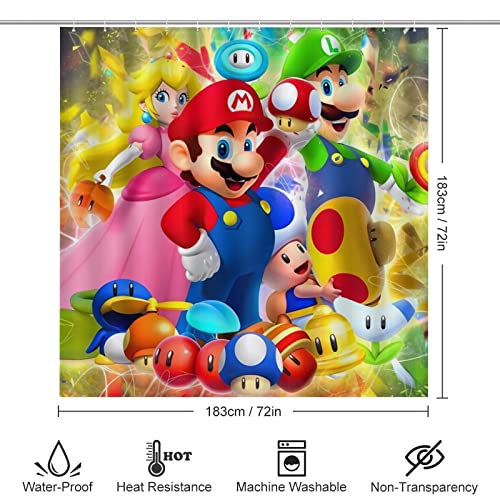 Cartoon 4 Piece Bathroom Set, Waterproof Shower Curtains for Bathroom Set with Shower Mat Non Slip & Toilet Lid Cover and U Shower Mat