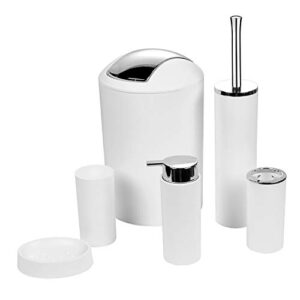 bathroom accessories set 6 piece - trash can, toothbrush holder, toothbrush cup, soap dispenser, soap dish, toilet brush holder - modern bathroom decor set (extra white)
