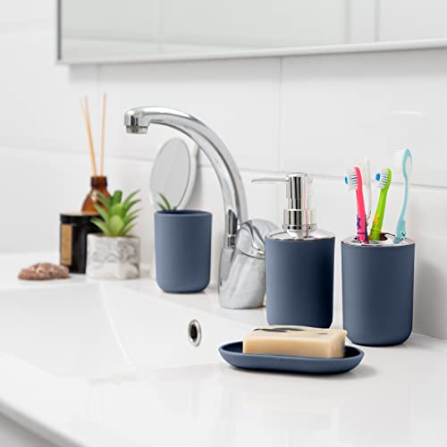 Moss & Stone 6 pcs Bathroom Accessories Set, Bathroom Decor Sets Includes Soap Dispenser, Toothbrush Holder, Toothbrush Cup, Soap Dish, A Complete Bathroom Accessories Blue Set