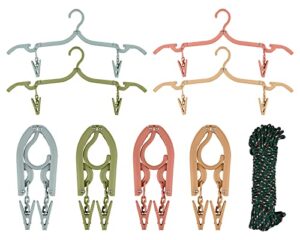 ds. distinctive style foldable hangers with clips set of 8 travel hangers with clothesline for camping