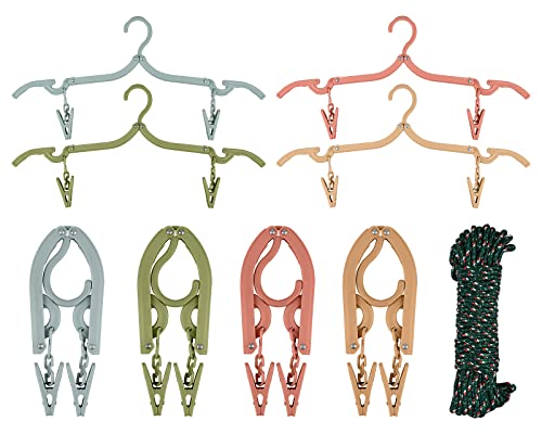 DS. DISTINCTIVE STYLE Foldable Hangers with Clips Set of 8 Travel Hangers with Clothesline for Camping