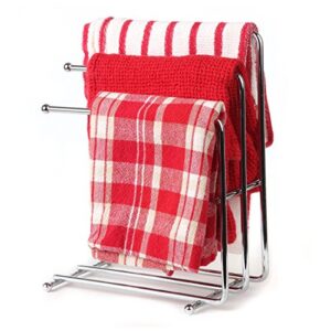 home-x - free standing towel rack, space saving kitchen towel & hand towel rack holds 3 towels at once, polished chrome finish & design looks great in kitchens & bathrooms (towels not included)