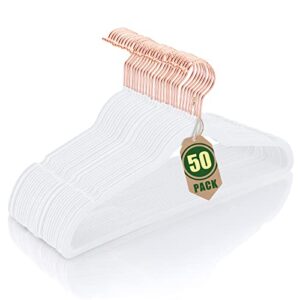 HOUSE DAY Pink Velvet Skirt Hangers 24 Pack and White Velvet Hangers 50 Pack, Non Slip Hangers Set