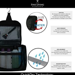 The Fine Living Co. Portable Hanging Shower Caddy Organizer Bag, Quick Dry Mesh Shower Caddy Tote Bag Pouch with Metal Hook for Bathroom College Dorm Camp Gym Camping Toiletry Bath (12”x3”x8”)