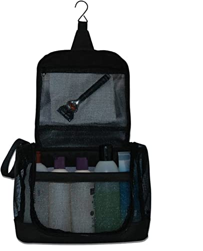 The Fine Living Co. Portable Hanging Shower Caddy Organizer Bag, Quick Dry Mesh Shower Caddy Tote Bag Pouch with Metal Hook for Bathroom College Dorm Camp Gym Camping Toiletry Bath (12”x3”x8”)