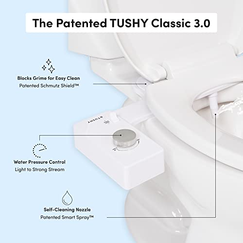 TUSHY Classic 3.0 Bidet Toilet Seat Attachment - A Non-Electric Self Cleaning Water Sprayer with Adjustable Water Pressure Nozzle, Angle Control & Easy Home Installation (Platinum)