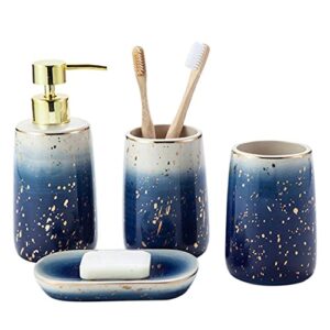 Bathroom Accessories Set，4 Pcs Marble Pattern Bathroom Sets Accessories with Soap Dispenser, Toothbrush Holder, Bathroom Tumbler, Soap Dish for Birthday gift, housewarming gift, Home Decoration (M)