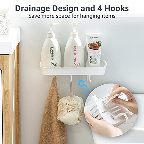 TAILI Suction Shower Caddy With 4 Hooks, Bathroom Shower Basket Wall Mounted Shower Organizer for Shampoo, Body Wash,Conditioner, Plastic Shower Rack for Kitchen & Bathroom, Drill-Free Removable