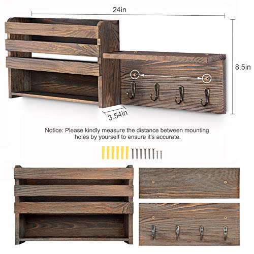 Lovewud Rustic Wood Show Caddy with 4 Hook, Bathroom Shower Shelf Storage Rack, Wall Mount Bathroom Organizer for Toilet, Dorm, kitchen