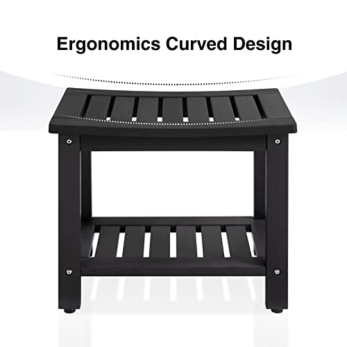 Psilvam Poly Lumber Shower Bench, Shower Stool with Storage Shelf, Water Resistant & Non-Slip Design Shower Seat for Bathroom, Living Room, Bedroom 21 1/4"×14"×18 1/2"（Black）