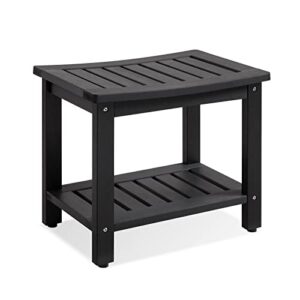 psilvam poly lumber shower bench, shower stool with storage shelf, water resistant & non-slip design shower seat for bathroom, living room, bedroom 21 1/4"×14"×18 1/2"（black）