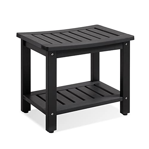 Psilvam Poly Lumber Shower Bench, Shower Stool with Storage Shelf, Water Resistant & Non-Slip Design Shower Seat for Bathroom, Living Room, Bedroom 21 1/4"×14"×18 1/2"（Black）