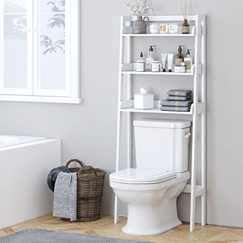 UTEX 3-Shelf Bathroom Organizer Over The Toilet, 3-Tier Bathroom Shelf Over The Toilet, Bathroom Spacesaver (White)