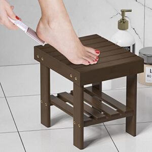 Zhuoyue Shower Stool for Shaving Legs Wooden Shower Foot Rest for Inside Shower Corner Shower Stool for Small Spaces Walnut