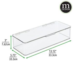 mDesign Long Plastic Bathroom Stackable Storage Organizer Box, Hinged Lid for Closet, Shelf, Cupboard, or Vanity, Hold Medicine, Soap, Lotion, Cotton Swabs, Masks, or Hair Styling Tools, 2 Pack, Clear