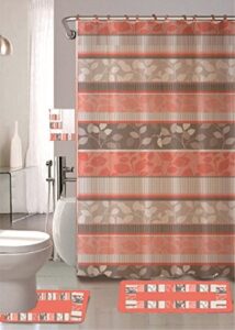 wpm world products mart zen 18-piece bathroom set: 2-rugs/mats, 1-fabric shower curtain, 12-fabric covered rings, 3-pc. decorative towel set (peach)