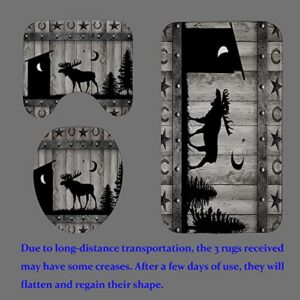 Camille&Andrew 4PCS/Set Rustic Deer Shower Curtain, Black Outhouse Pine Tree Moon Western Texas Star Horseshoe Wildlife Hunting Cabin Grey Barn Door Farmhouse Bathroom Decor, Non-slip Bath Rugs, Moose