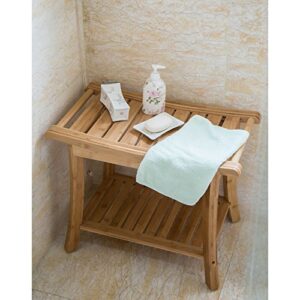 Home Bamboo Shower Seat Bench Spa Bath Organizer Stool with Storage Shelf for Seating Indoor & Outdoor Bathtub Shower Chair Spa Seat 23.6" x 13" x 17.7"