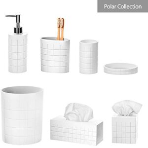 White Bathroom Accessories Set - Decorative 3-Piece Bathroom Accessory Set Includes: Soap Dispenser, Toothbrush Holder and Soap Dish - Rust-Resistant Bathroom Sets Accessories (Polar)