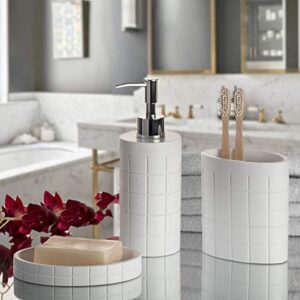 White Bathroom Accessories Set - Decorative 3-Piece Bathroom Accessory Set Includes: Soap Dispenser, Toothbrush Holder and Soap Dish - Rust-Resistant Bathroom Sets Accessories (Polar)