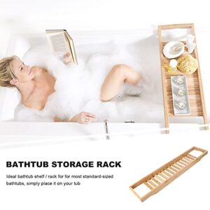 Toyvian Natural Bamboo Wooden Bathtub Caddy Tray with Rails Shower Organizer Rack for Bathroom