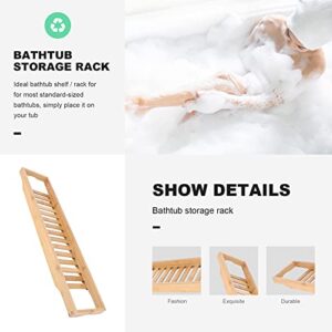 Toyvian Natural Bamboo Wooden Bathtub Caddy Tray with Rails Shower Organizer Rack for Bathroom